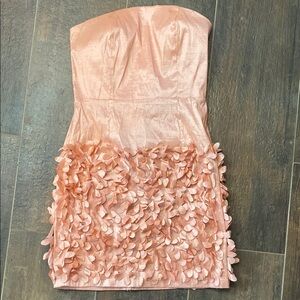 Elegant Strapless Pink Dress with Floral Accents